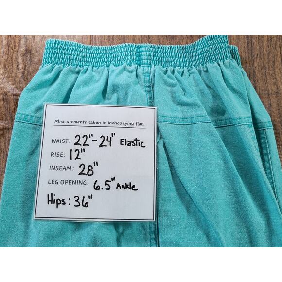 VTG 80's THAT'S ME! Women's Turquoise Pants SZ 7/8 USA High Waist Seamed Tapered - Picture 5 of 11